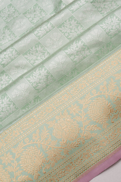Banarasi Silk Checks And BUtta Pastel Green Saree