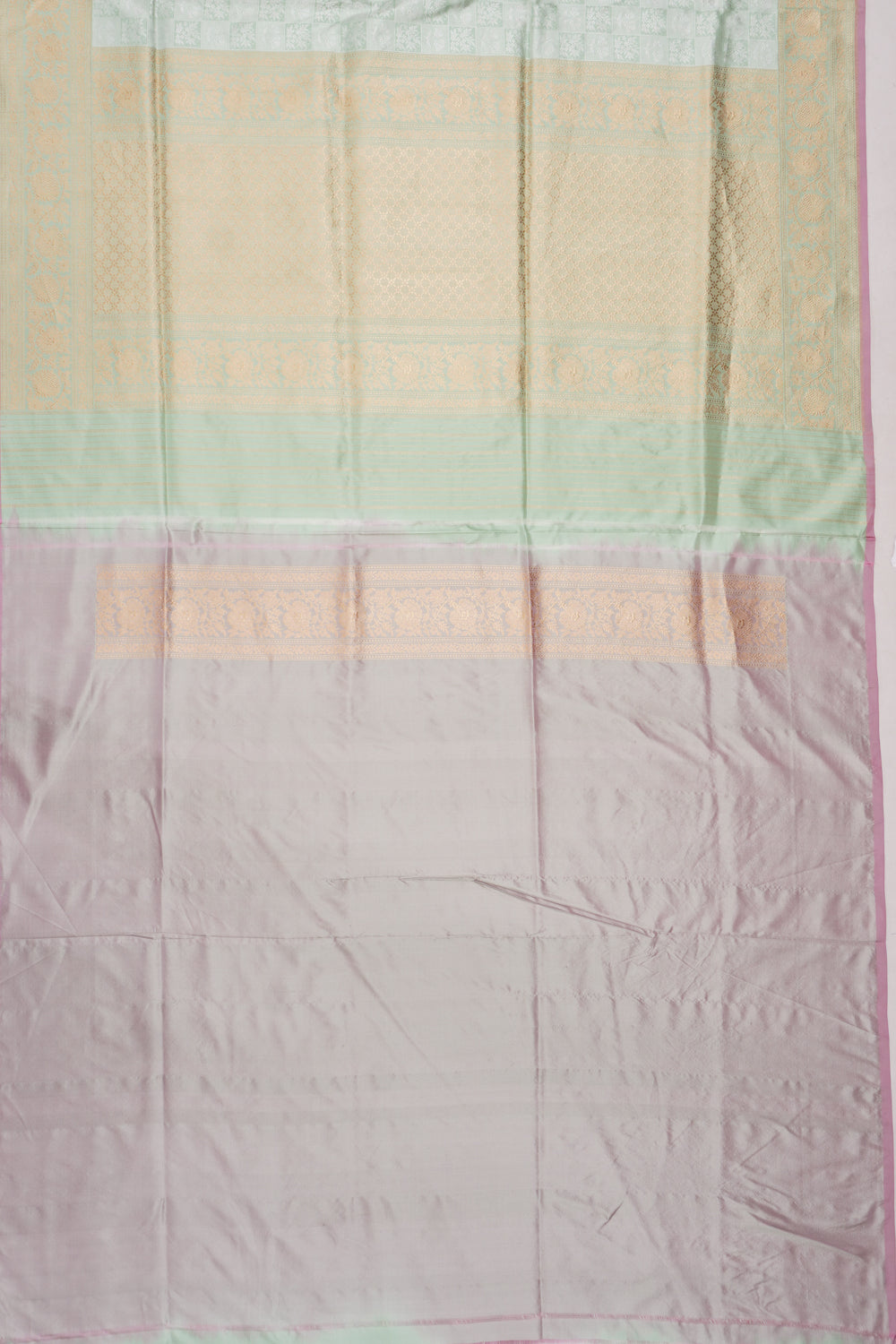 Banarasi Silk Checks And BUtta Pastel Green Saree