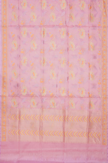 Banarasi Kora Organza Jaal Pink Saree