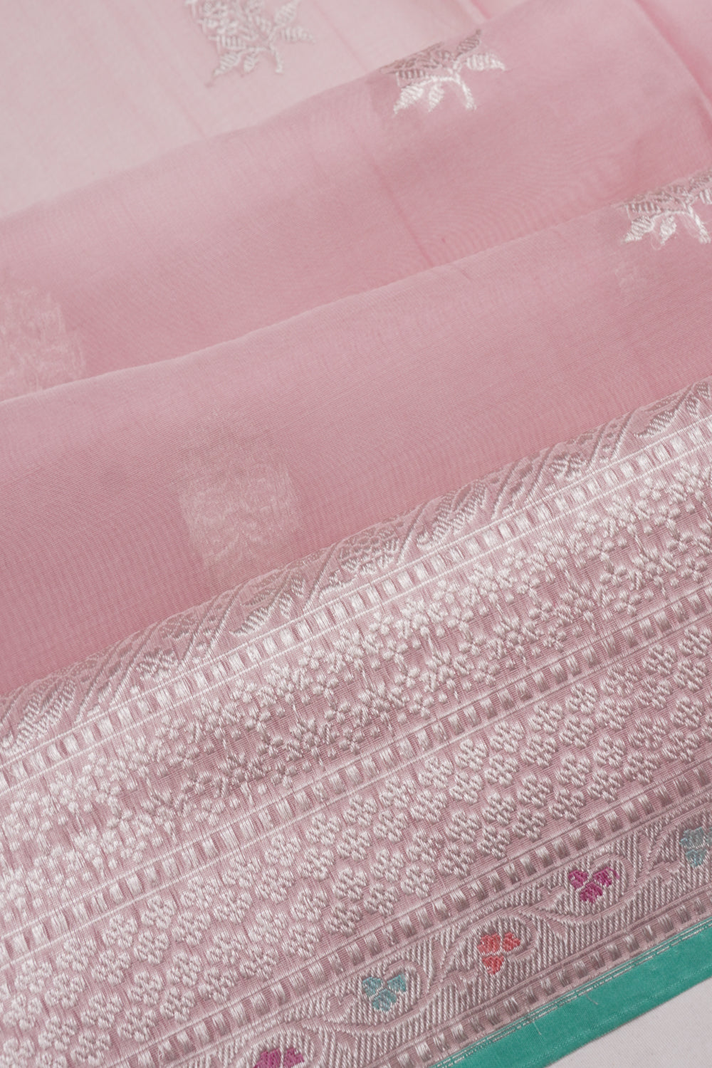 Banarasi Kora Organza Butta Baby Pink Saree