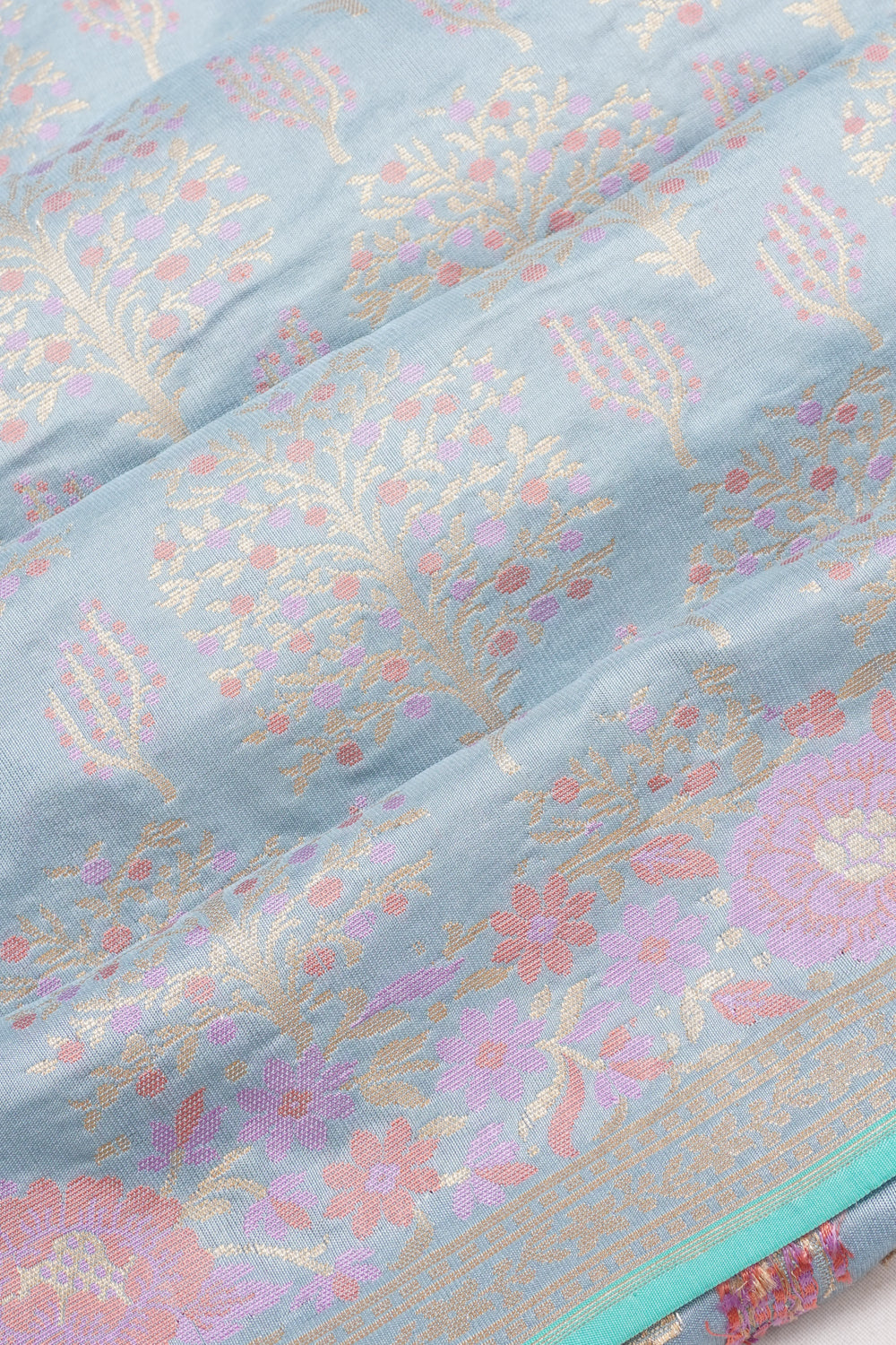 Banarasi Silk Brocade Pastel Blue Saree