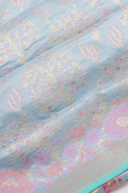 Banarasi Silk Brocade Pastel Blue Saree