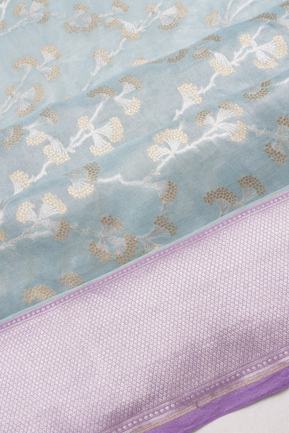 Banarasi Kora Organza Tissue Brocade Pastel Blue Saree