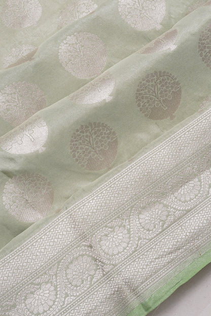 Banarasi Silk Tissue Butta Pista Green Saree
