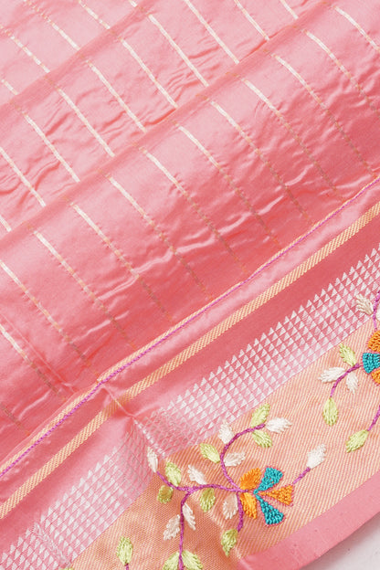 Banarasi Silk Vertical Lines Baby Pink Saree