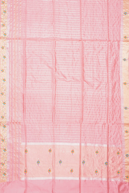 Banarasi Silk Vertical Lines Baby Pink Saree