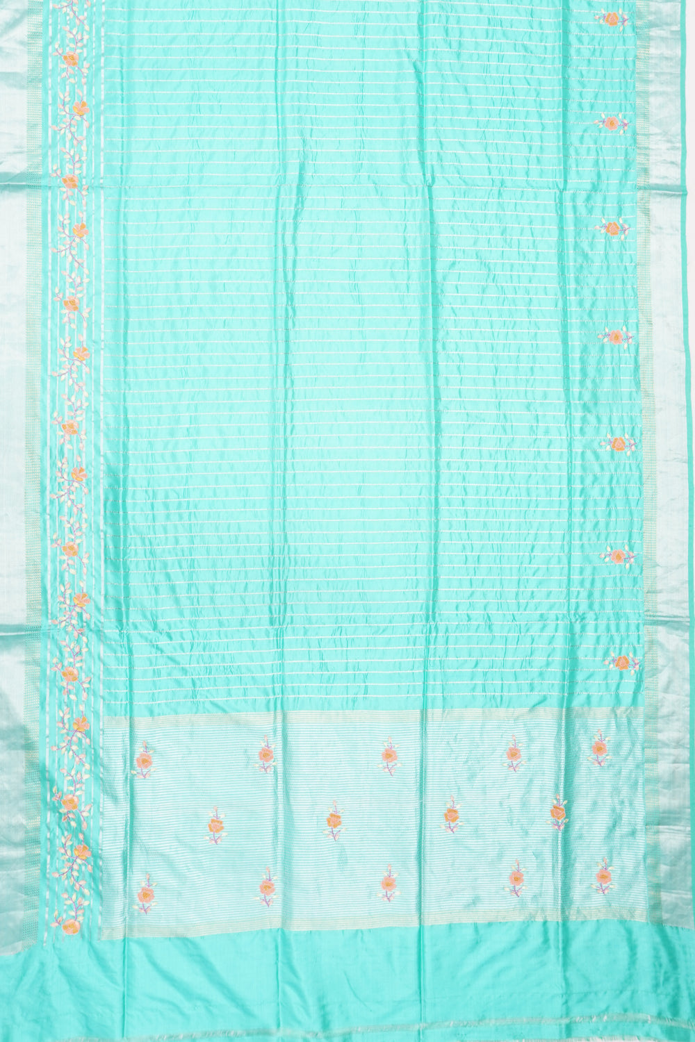 Banarasi Silk Vertical Lines Sea Green Saree