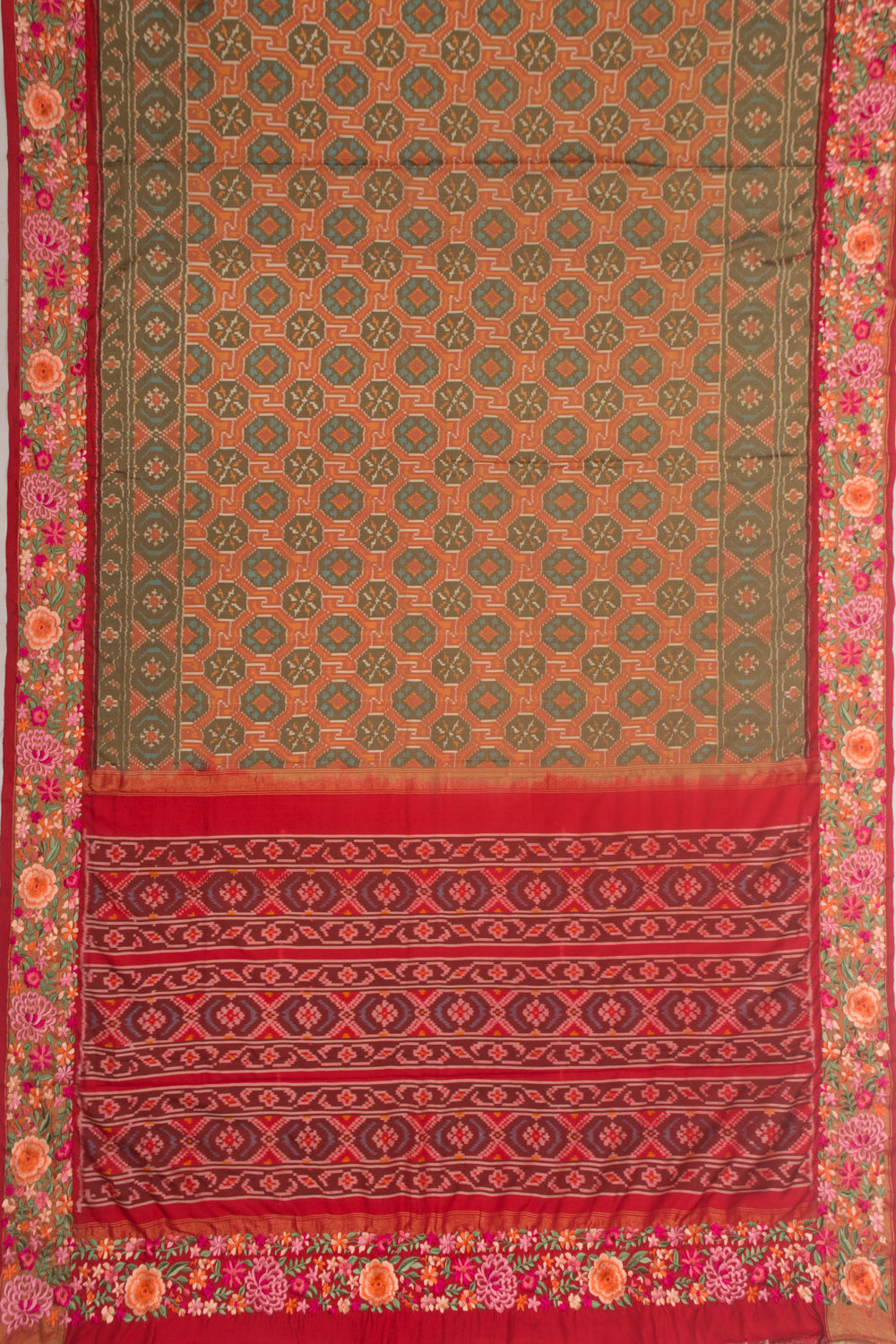 Pochampally Silk Ikat Pastel Green Saree With Embroidery border