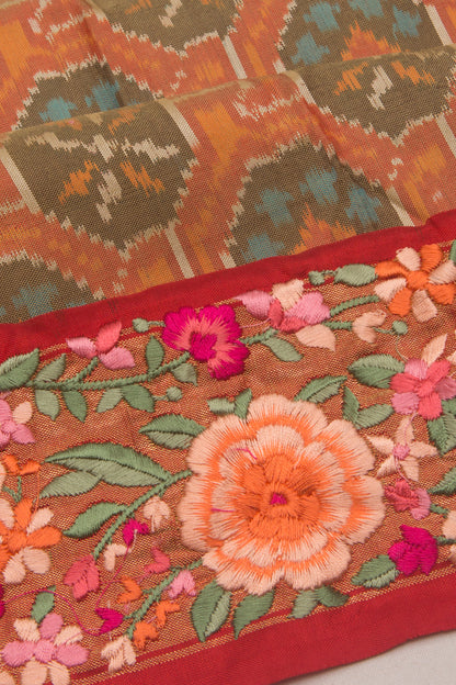 Pochampally Silk Ikat Pastel Green Saree With Embroidery border