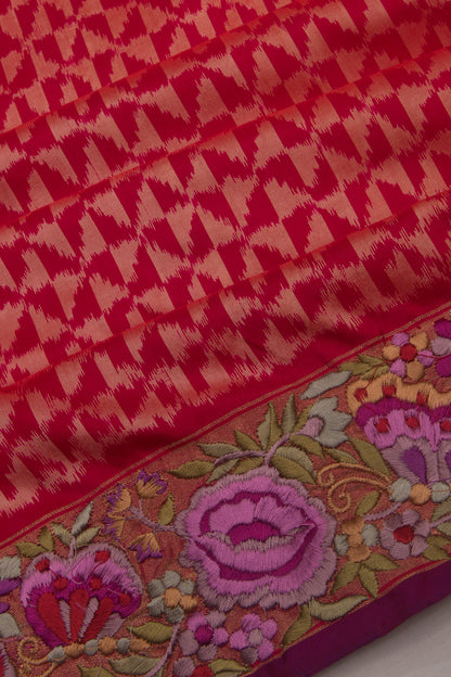 Pochampally Silk Ikat Pink Saree With Embroidery Blouse