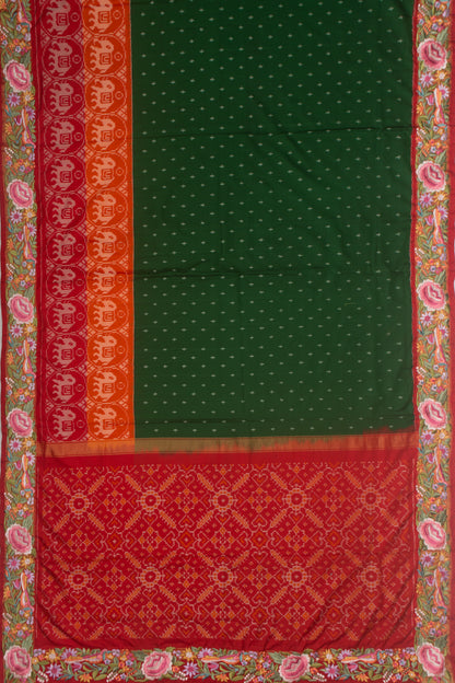 Pochampally Silk Ikat Green Saree With Embroidery Border