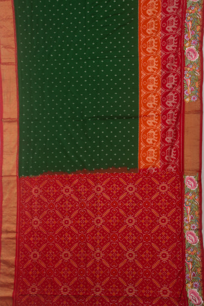 Pochampally Silk Ikat Green Saree With Embroidery Border