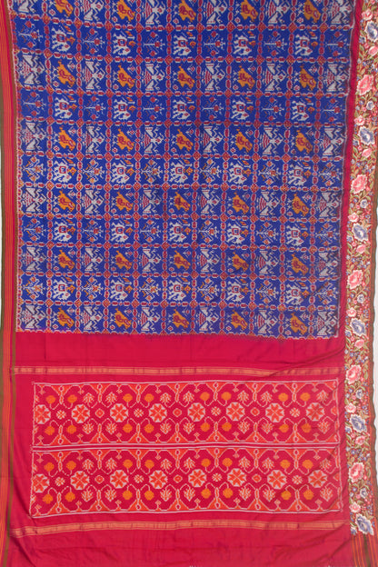 Pochampally Silk Ikat Blue Saree With Embroidery Border