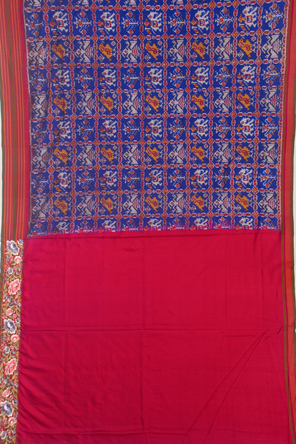Pochampally Silk Ikat Blue Saree With Embroidery Border