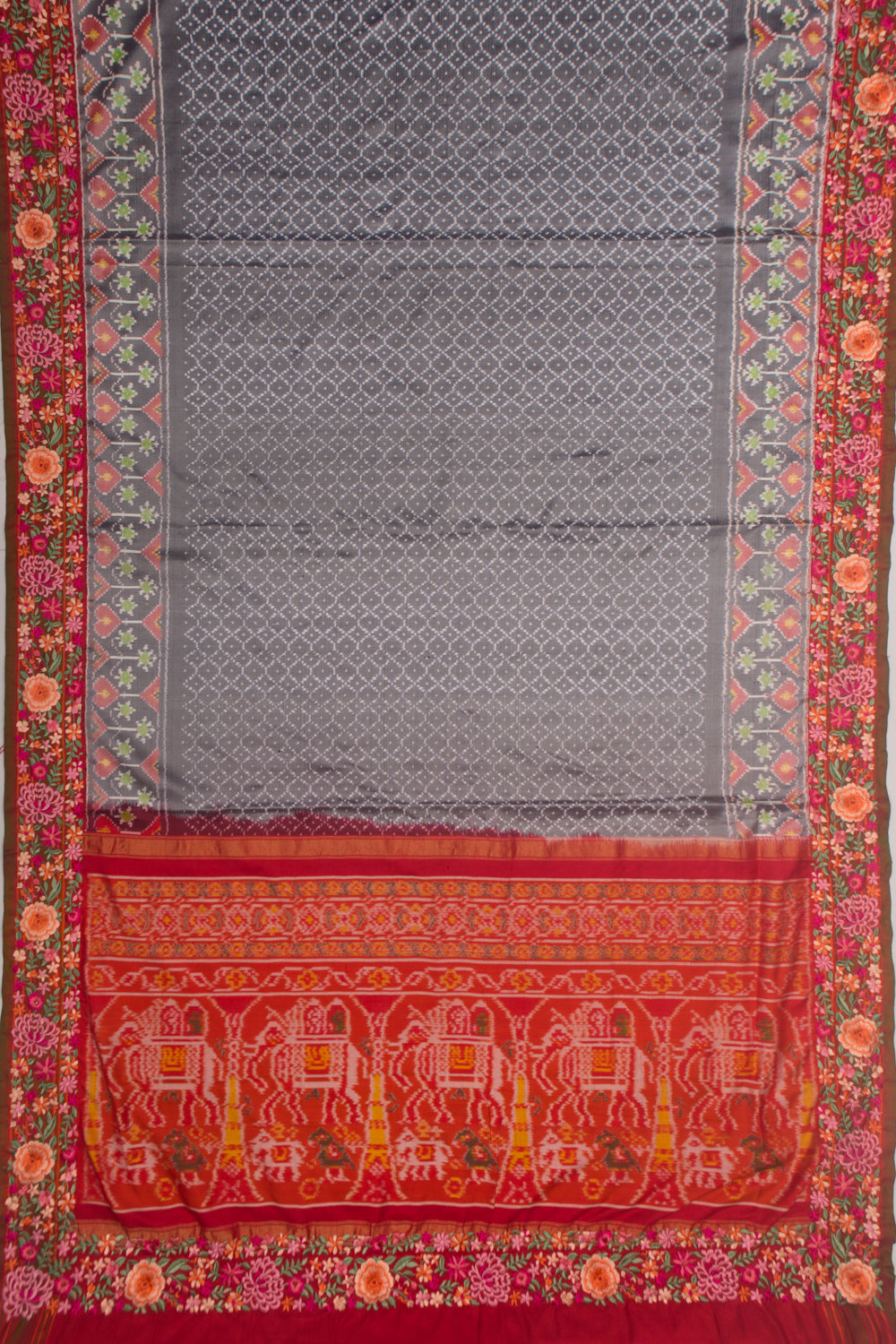 Pochampally Silk Ikat Elephant Grey Saree