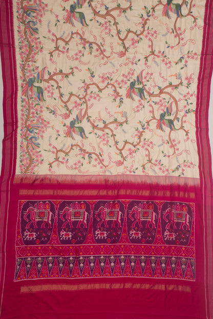 Pochampally Silk Embroidery Cream Saree
