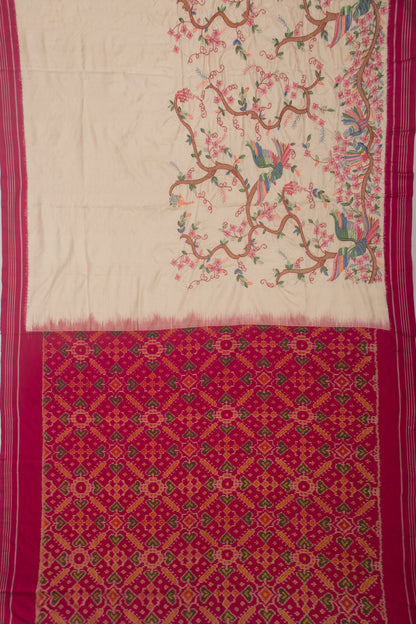 Pochampally Silk Embroidery Cream Saree
