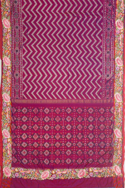 Pochampally Silk Ikat Purple Saree With Embroidery Border