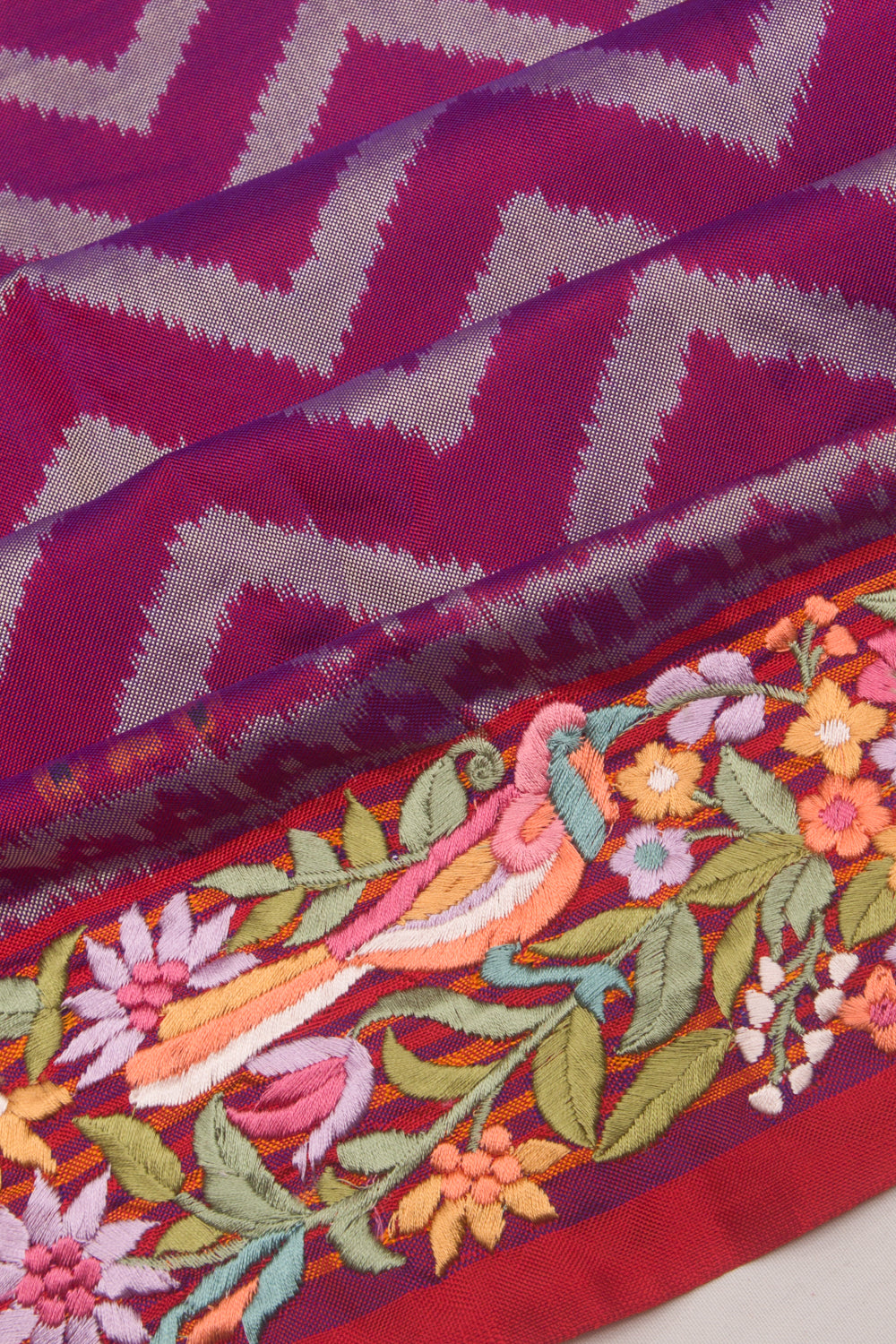 Pochampally Silk Ikat Purple Saree With Embroidery Border