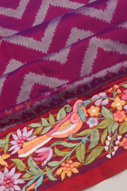 Pochampally Silk Ikat Purple Saree With Embroidery Border