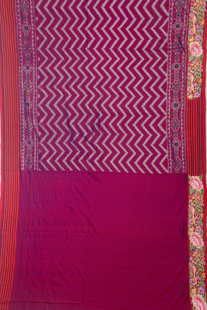 Pochampally Silk Ikat Purple Saree With Embroidery Border
