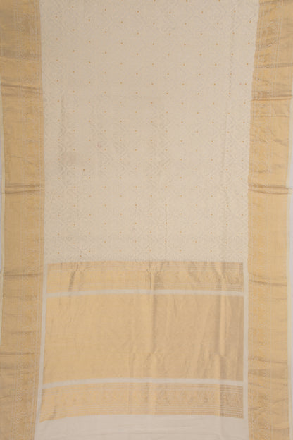 Kanchipuram Silk Embroidery Cream Saree