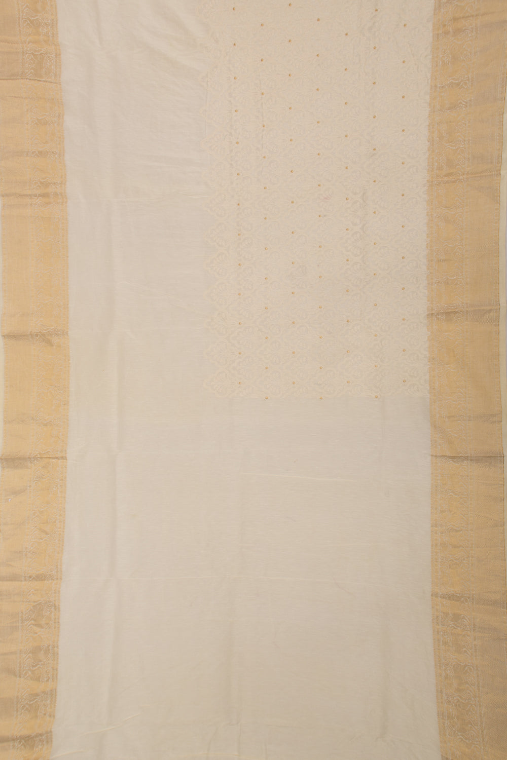 Kanchipuram Silk Embroidery Cream Saree