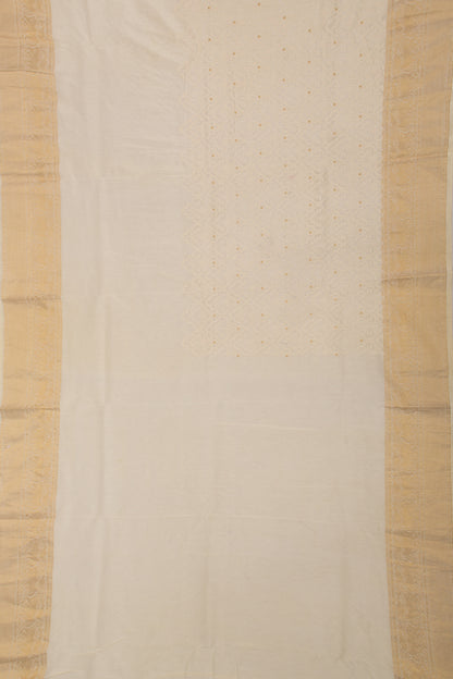 Kanchipuram Silk Embroidery Cream Saree