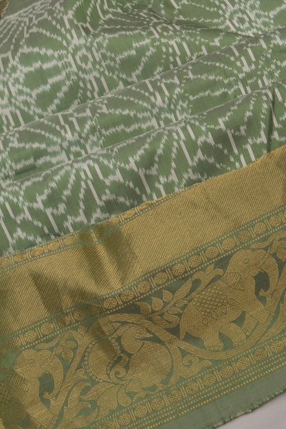 Kanchipuram Silk Ikat Pastel Green Saree With Embroidery Boarder