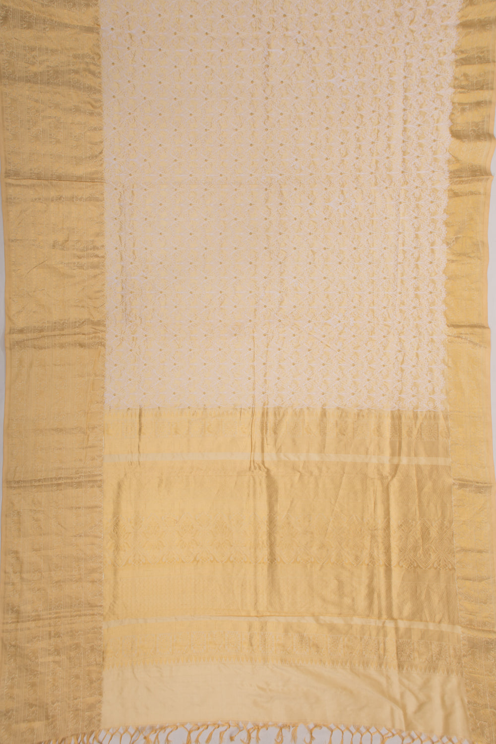 Kanchipuram Silk Embroidery Cream Saree