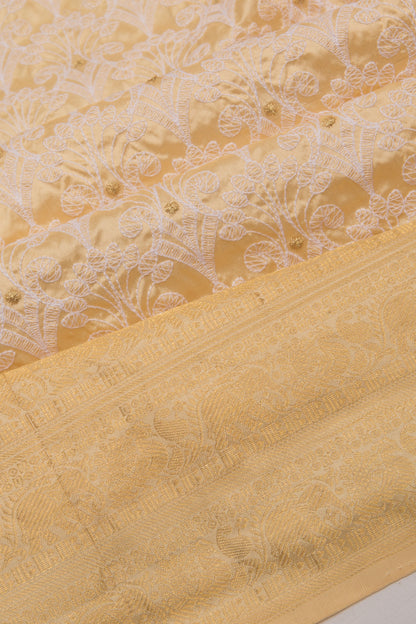Kanchipuram Silk Embroidery Cream Saree