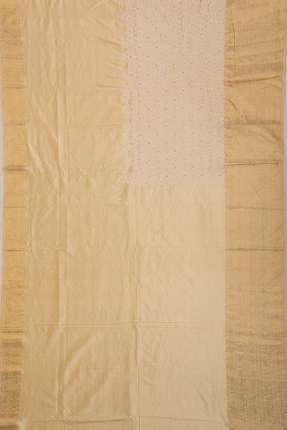 Kanchipuram Silk Embroidery Cream Saree