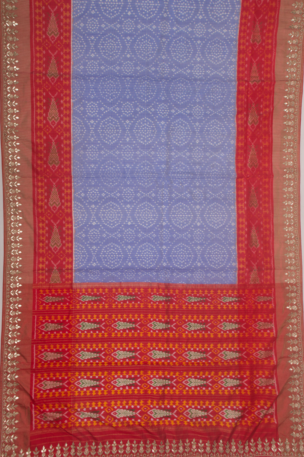 Kota Silk Ikat Blue Saree With Gota Pati Border