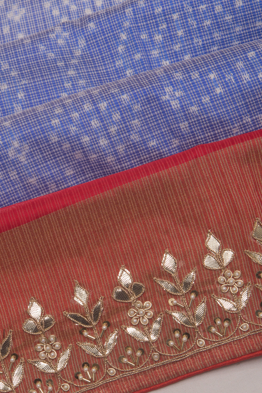 Kota Silk Ikat Blue Saree With Gota Pati Border