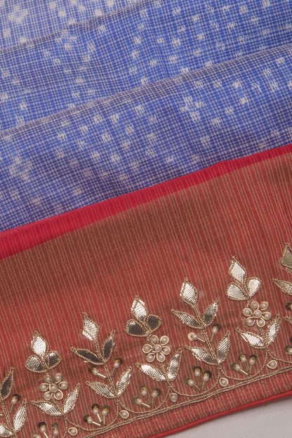 Kota Silk Ikat Blue Saree With Gota Pati Border