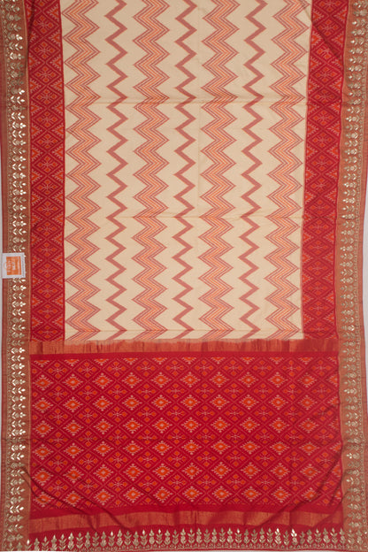 Pochampally Silk Ikat Cream Saree With Gota Pati Border