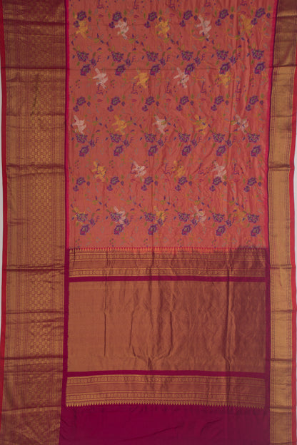 Kanchipuram Silk Embroidery Peach Saree