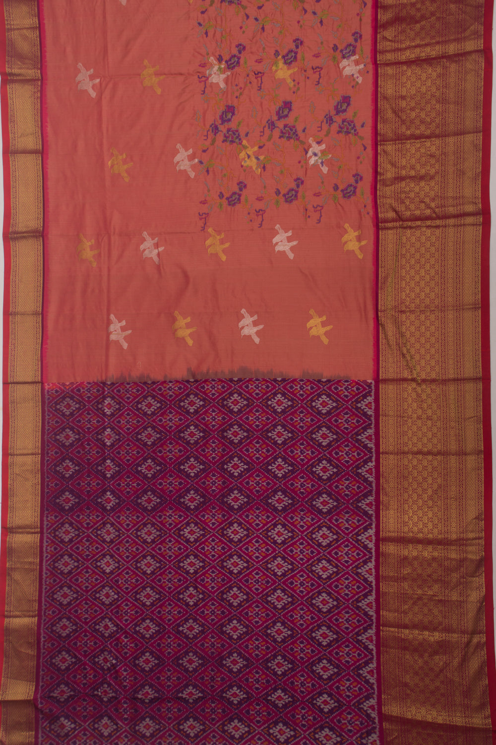 Kanchipuram Silk Embroidery Peach Saree
