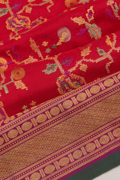 Kanchipuram Silk Embroidery Red Saree