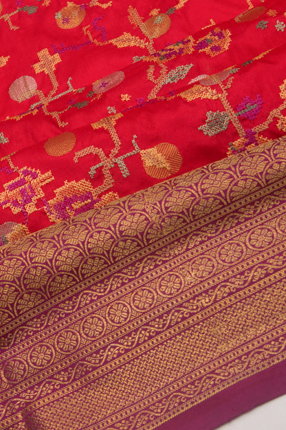 Kanchipuram Silk Embroidery Red Saree
