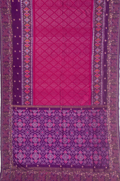 Pochampally Silk Ikat Purple Saree With Embroidery Boarder