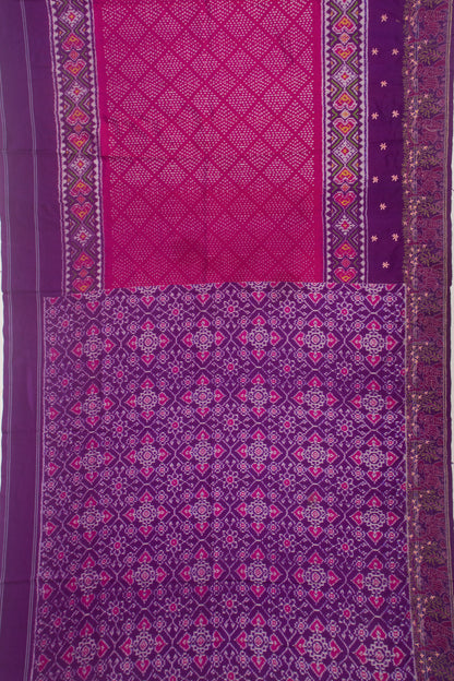 Pochampally Silk Ikat Purple Saree With Embroidery Boarder
