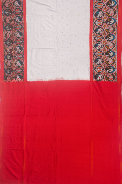 Pochampally Silk Embroidery White Saree With Ikat Border