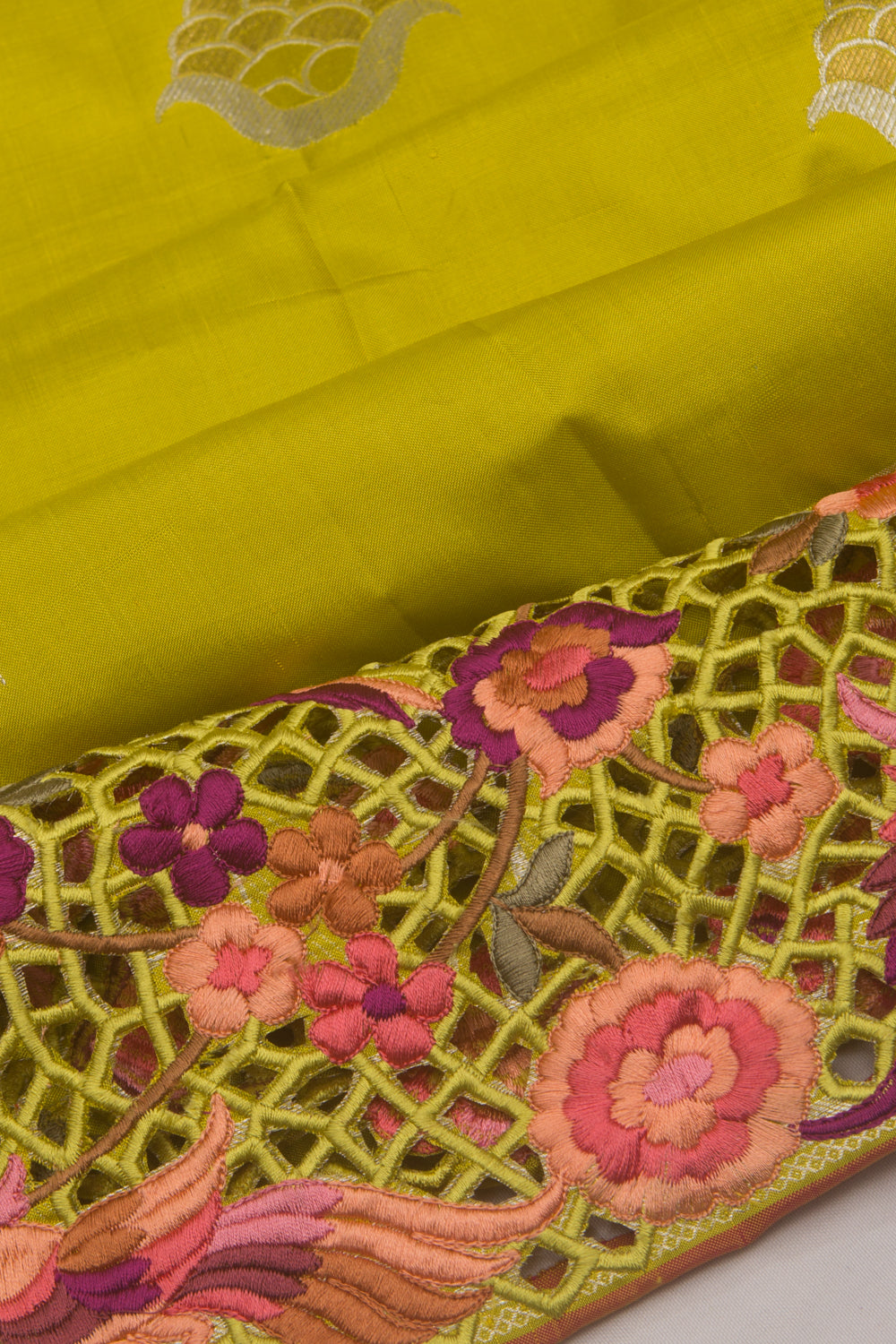 Kanchipuram Silk Butta Cut Work Green Saree
