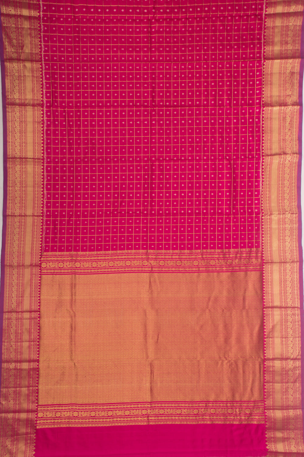 Kanchipuram Silk Checks And Butta Pink Saree