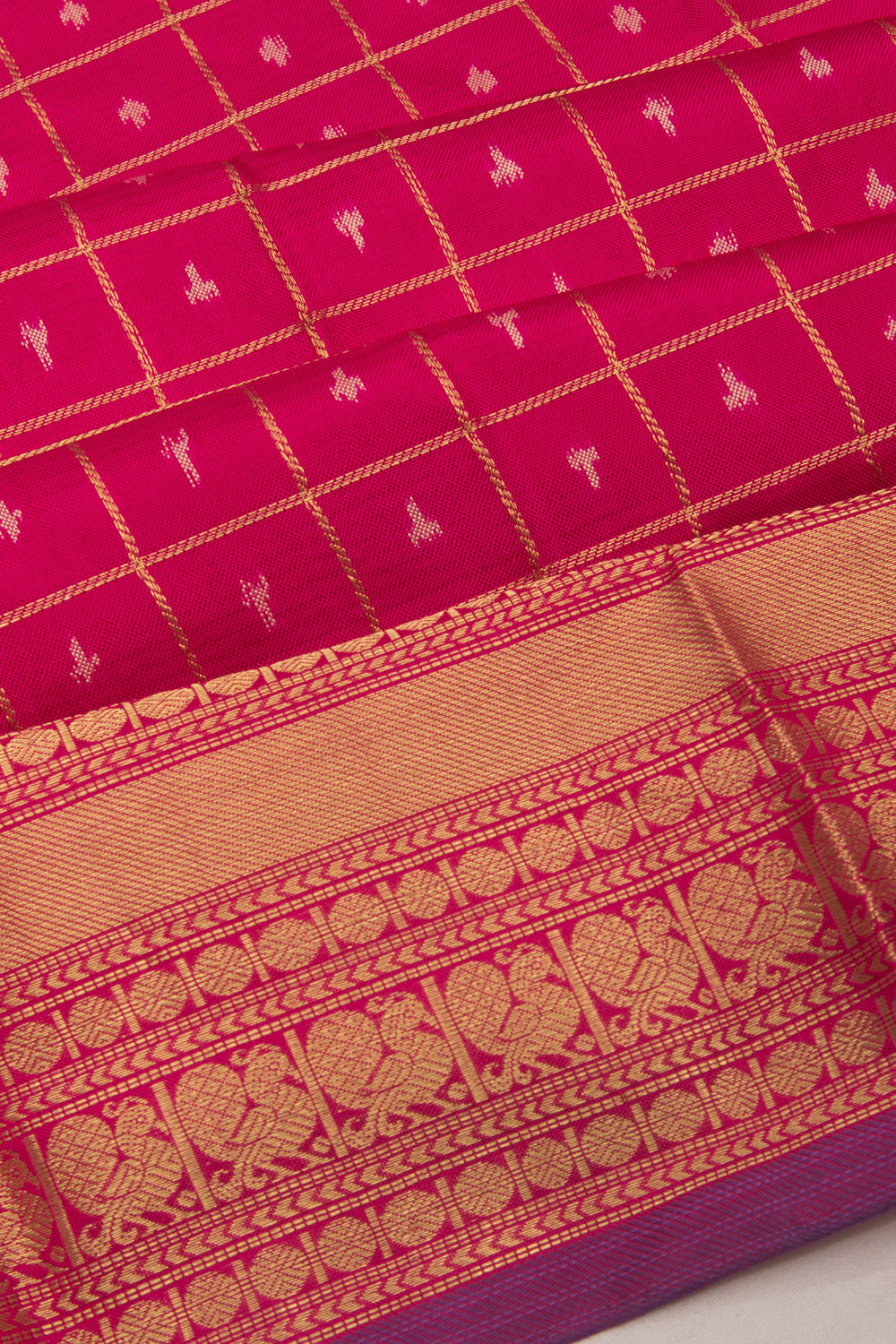 Kanchipuram Silk Checks And Butta Pink Saree