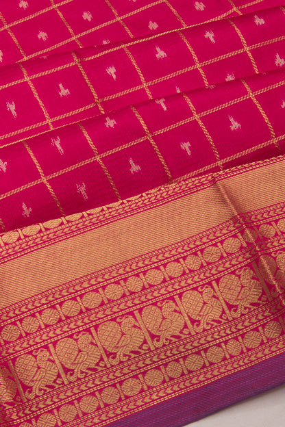 Kanchipuram Silk Checks And Butta Pink Saree