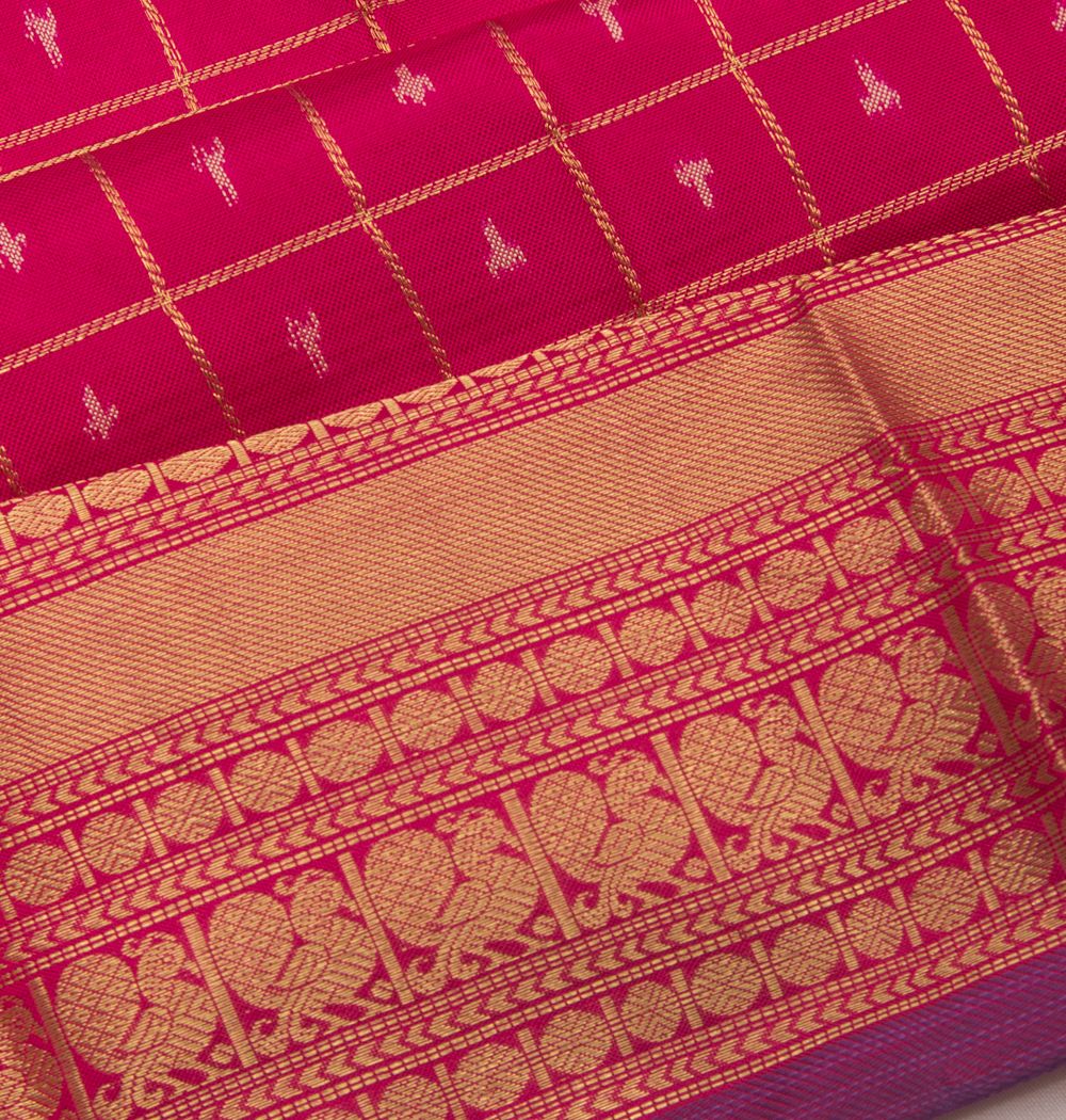 Kanchipuram Silk Checks And Butta Pink Saree