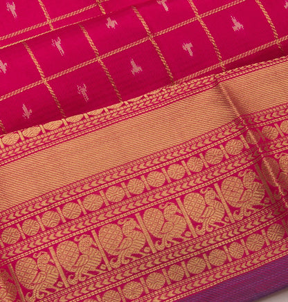 Kanchipuram Silk Checks And Butta Pink Saree