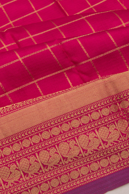 Kanchipuram Silk Checks Pink Saree